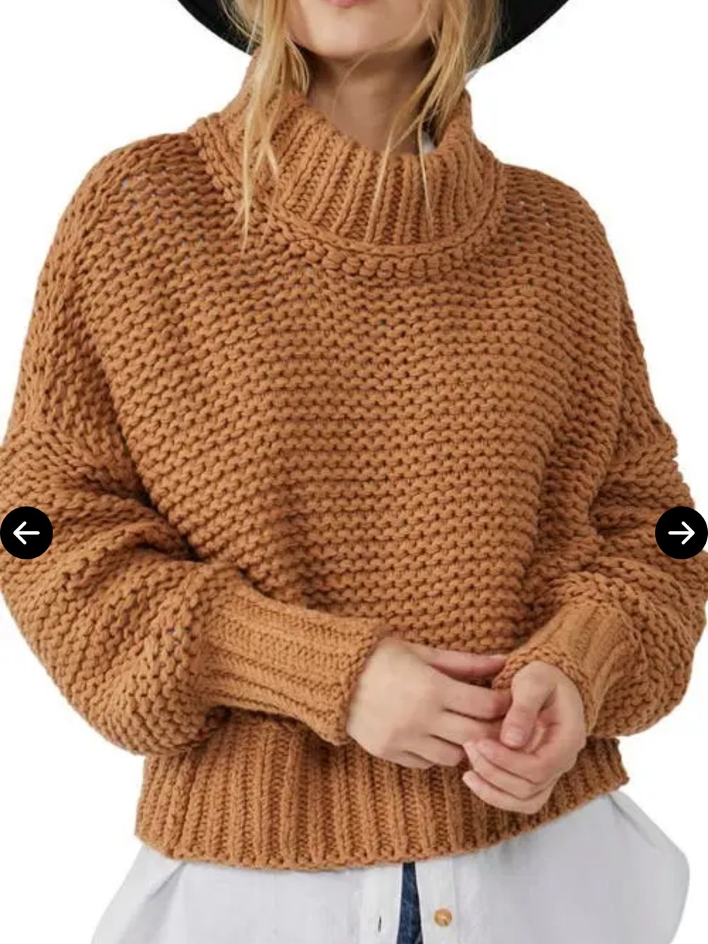 Free People Chunky Knit Turtleneck Sweater - Camel/Tan